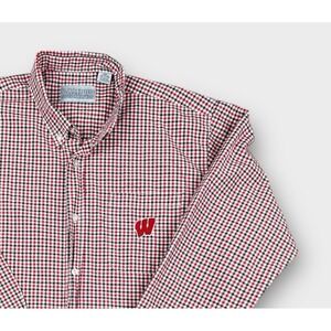Campus Specialties Wisconsin Badgers Gingham Button Down Shirt Mens Large Red L